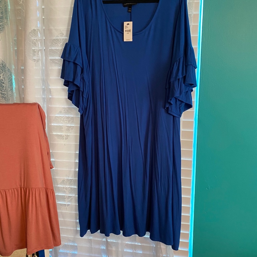 LANE BRYANT Blue Ruffle Sleeve Dress